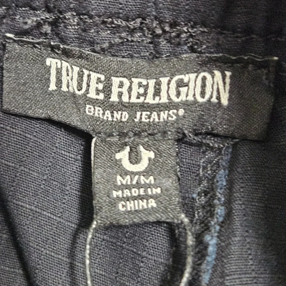 True Religion Mens Ripstop Jogger Pants Jet Black Cargo Graphic 700755 Size M‎